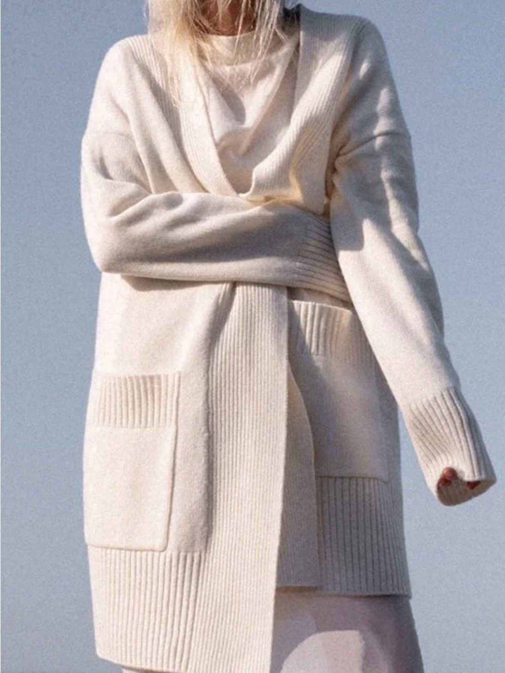 Naked cashmere Cream Open-Front Ribbed Pocket Cardigan - Picture 4 of 14
